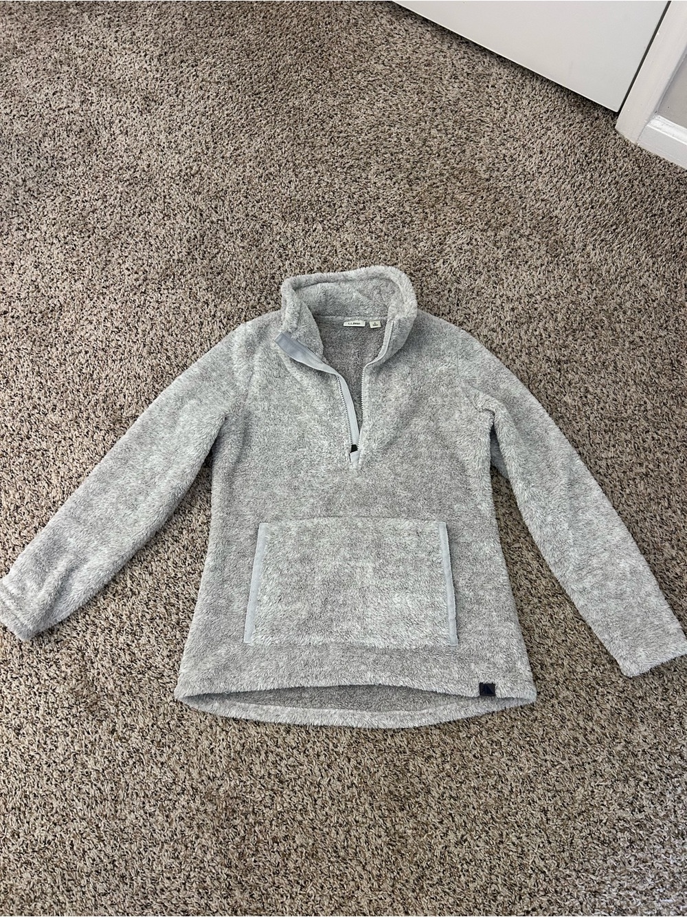 L.L. Bean Light Gray Sherpa Quarter-Zip Pullover